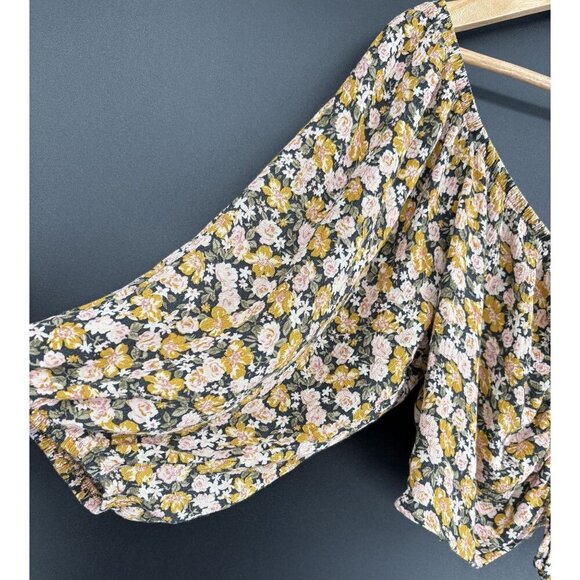 American Eagle Women's Off-Shoulder Floral Bohemian Blouse XXL Yellow Cropped - Picture 3 of 9